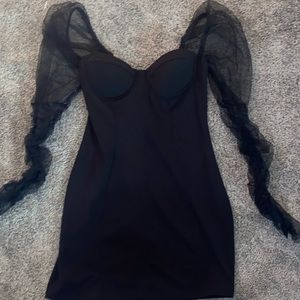 Black Sheer Sleeves Mini Dress